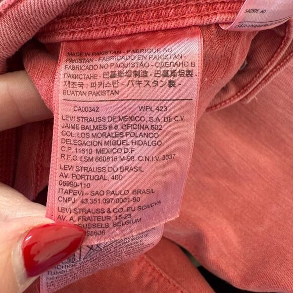 LEVI’S 511 Skinny Jeans Pink Red Denim Mid Rise Stretch Size 30x32 Cotton Blend - Picture 8 of 9